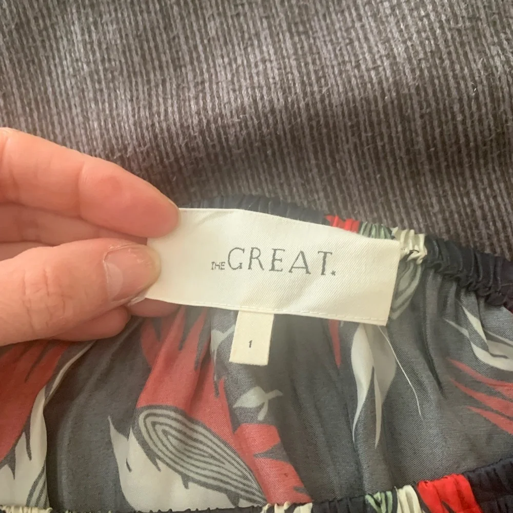 THE GREAT. Godet Navy Birds Paradise Maxi Skirt Red Feather Small - Picture 13 of 15